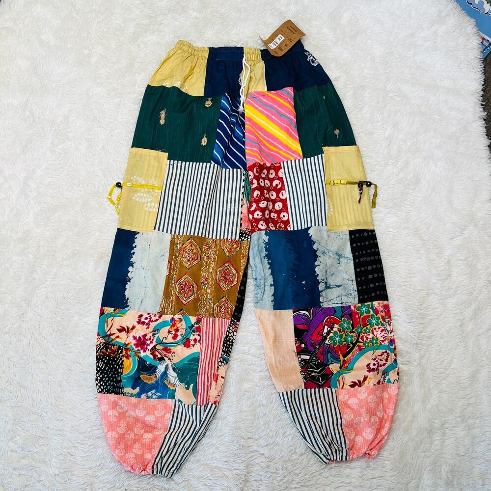 ASHLEY TAYLOR WOMENS PATCHWORK PANTS BOHO HIPPIE HAREM CUFF TROUSERS OSFM 5